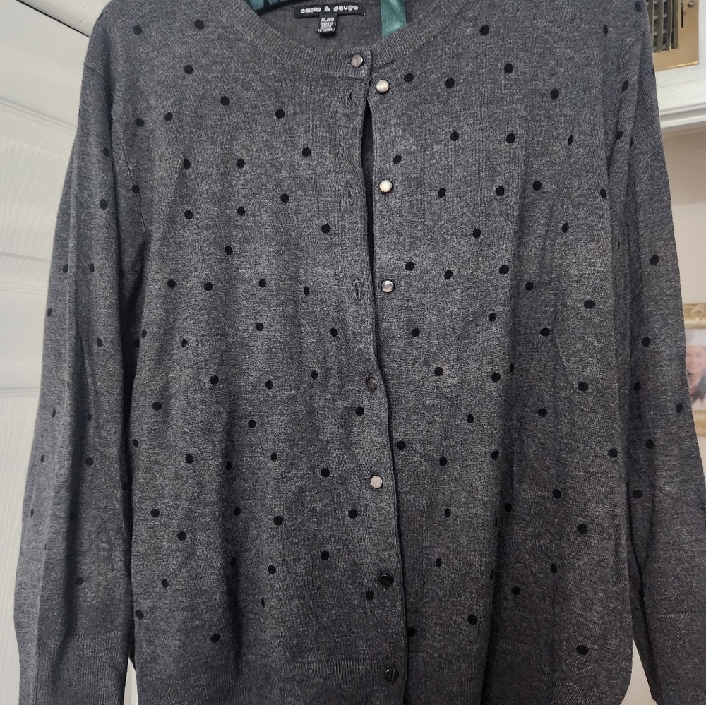 Cable & Gauge Grey & Black Polka Dots Women XL Cardigan
